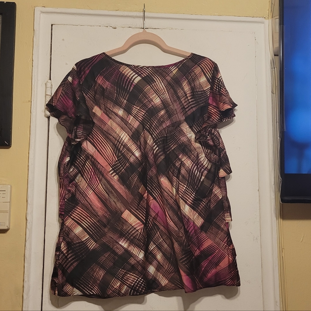 Worthington Women's Short Sleeve Top with Pink and Black Pattern Size XL